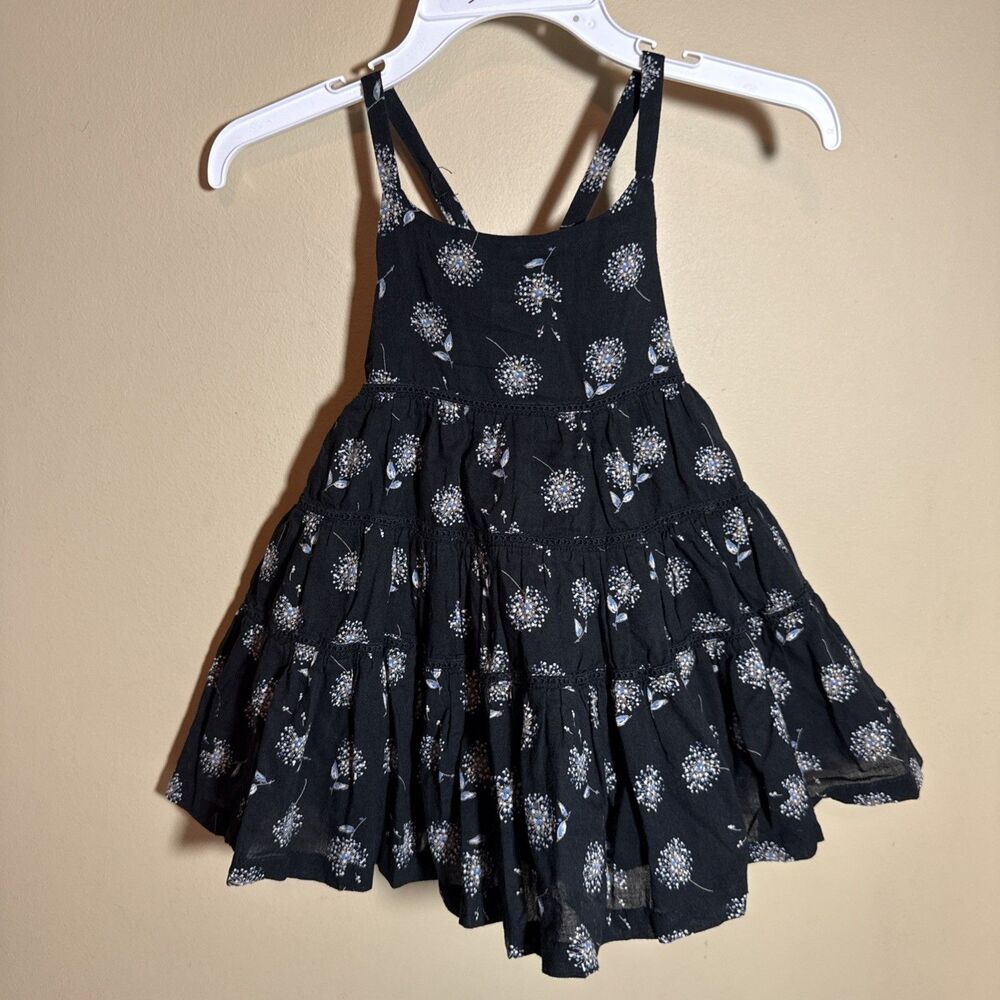 3-6m Baby Gap Black White Blue Floral Adjustable Lined Sleeveless Maxi Dress 452